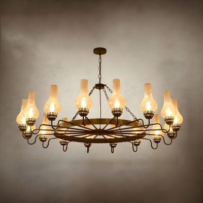 Geometric Industrial Chandelier with Crackled Glass Shade - Black