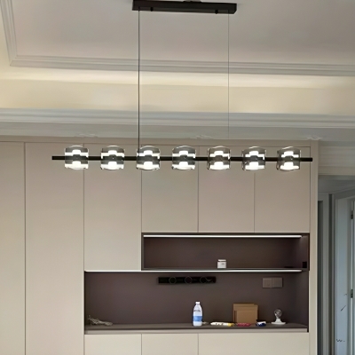 Modern Black Glass Island Pendant Light with LED Bulbs and Adjustable Hanging Length