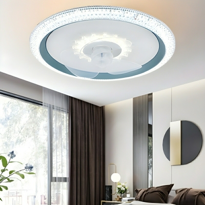 Modern Flushmount Ceiling Fan with 3 Color Light Remote Control and Acrylic Blades