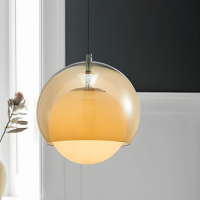 Yellow Glass Pendant Light with Adjustable Hanging Length and Clear Glass Shade