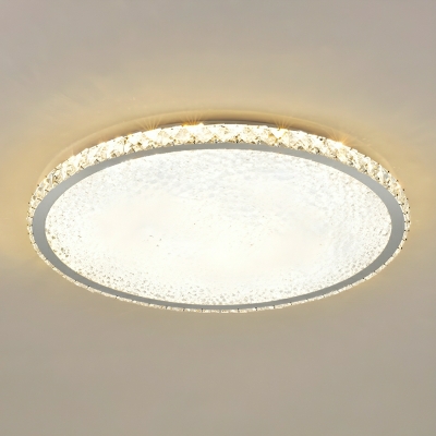 Circle Crystal Flush Mount LED Ceiling Light with White Shade