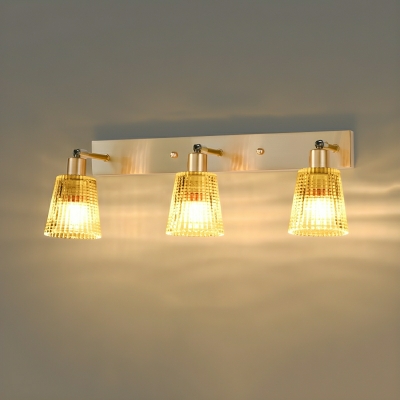 Gold Vanity Light with Warm LED Lighting and Ribbed Glass Shades