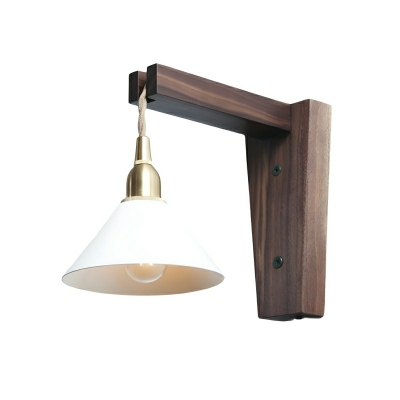 Modern Brown Wood Cone Wall Sconce with LED Light and Solid Wood Shade