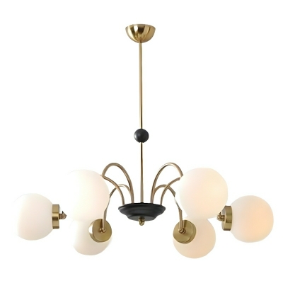 Modern Chandelier with Globe-shaped White Glass Shade and Adjustable Hanging Length in Metal