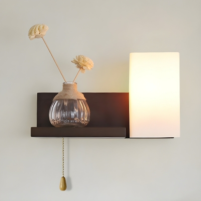 Modern Wood and Clear Acrylic 1-Light Wall Sconce with LED Light and White Shade