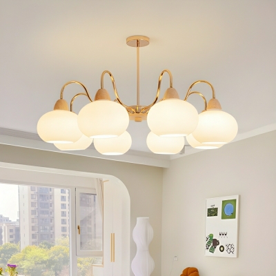 White Wood Globe Chandelier with Clear Glass Shades and 25 Inch & Above Size