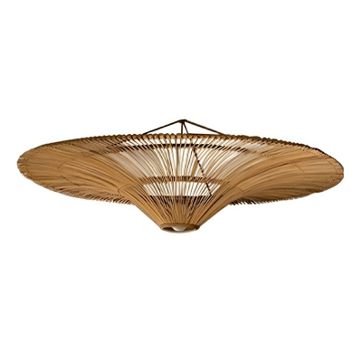 Asian Style Natural Wood Rattan Shade Flush Mount Ceiling Light