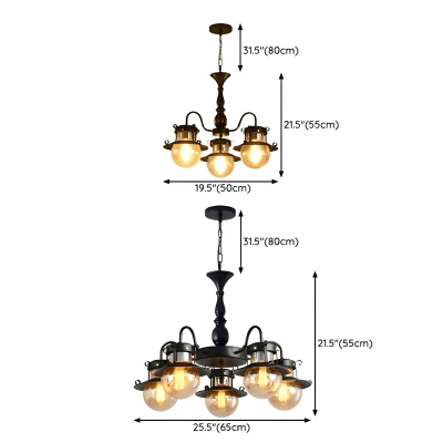 Industrial Seeded Glass Chandelier with Beige Shade and Adjustable Hanging Length