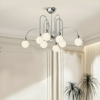 Modern Globe Chandelier with Stepless Dimming LED Bulbs and 8 White Glass Shades