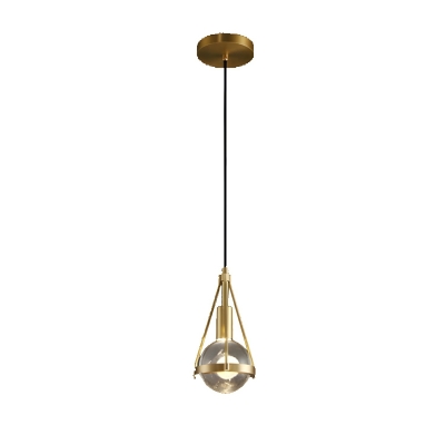 Modern Gold Crystal Globe Pendant with Clear Shade, Adjustable Hanging Length