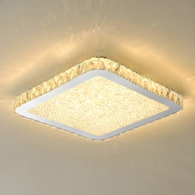 Modern White Flush Mount Ceiling Light with Clear Glass Shade and Crystal Component