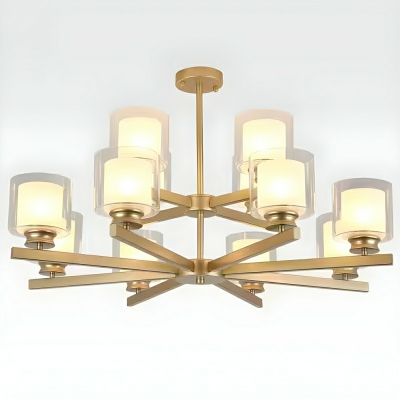Modern White Frosted Glass Chandelier with 3 Color Light and Metal Cylinder Shape