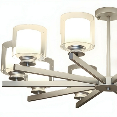 Modern White Frosted Glass Chandelier with 3 Color Light and Metal Cylinder Shape