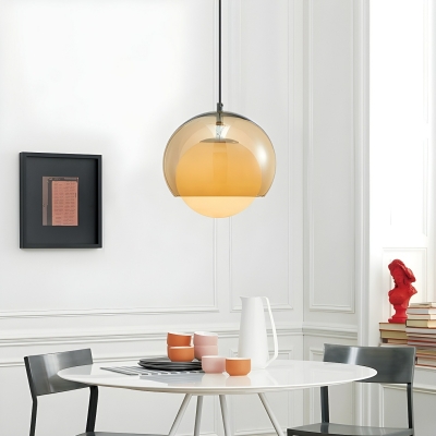 Yellow Glass Pendant Light with Adjustable Hanging Length and Clear Glass Shade