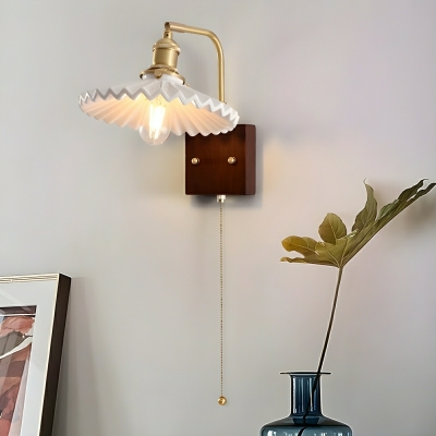 Contemporary Metal Wall Lamp with Ceramic Shade and Pull Chain Switch