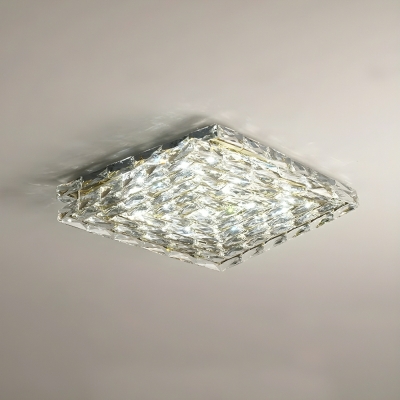 Gold Crystal Square Flush Mount Ceiling Light with Downward White Crystal Shade
