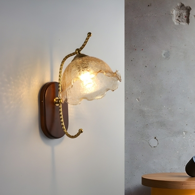 Modern LED Brass Wall Sconce with Smoke Grey Crackle Glass Shade