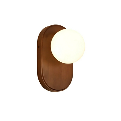 Modern Walnut Wood 1-Light Globe Wall Lamp with Frosted Glass Shade