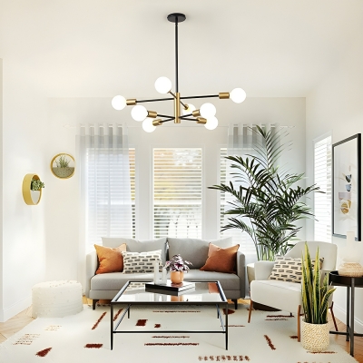 Contemporary Simple Black Metal Sputnik Globe Chandelier for Living Room