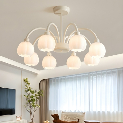 Geometric Modern Chandelier with White Glass Shades for Living Room