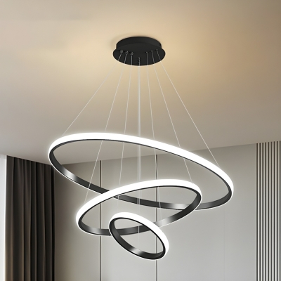 Linear LED Bulb Chandelier with Three Tiers and Iron Shade, Ideal for Modern Home Decor