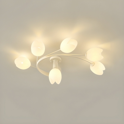 Modern LED Chandelier with White Opalescent Glass Shades and Unadjustable Hanging Length