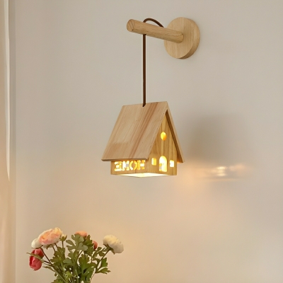 Modern Wood Wall Sconce with Solid Wood Shade, Hardwired LED Light, 10.5 Inch Tall