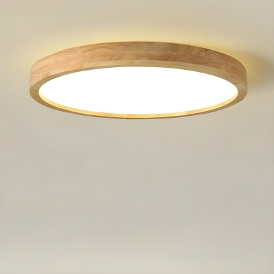 White Solid Wood 1-Light LED Flush Mount Ceiling Light in a Modern Style for Home Decor