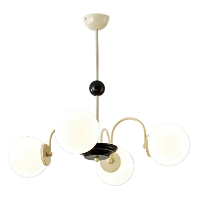 Beige Modern Chandelier with White Glass Shade and LED Lights for Residential Use