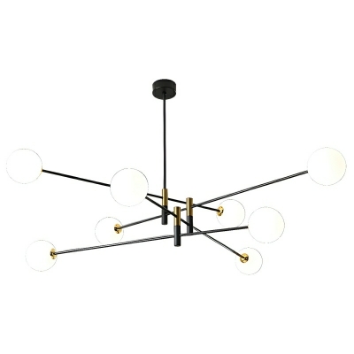 Black Metal Modern Globe Chandelier with Adjustable Hanging Length and White Glass Shades