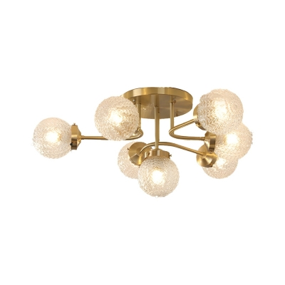 Brass Colonial Semi-Flush Mount Ceiling Light with Prismatic Glass Shade