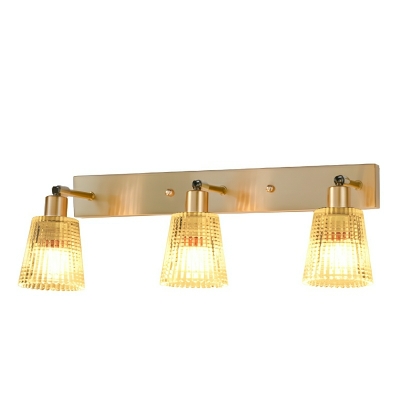 Gold Vanity Light with Warm LED Lighting and Ribbed Glass Shades