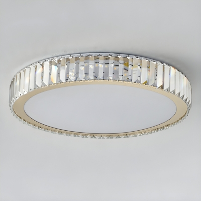 Modern Flush Mount Ceiling Light with Crystal Shade, White, LED Bulb, Steel Material