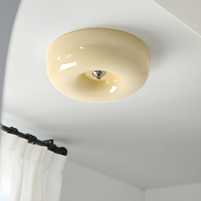 Modern Geometric Metal LED Flush Mount Ceiling Light with White Glass Shade