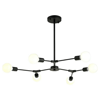 Modern Globe Style Chandelier with Ambient Iron Shades and Direct Wired Electric Power Source