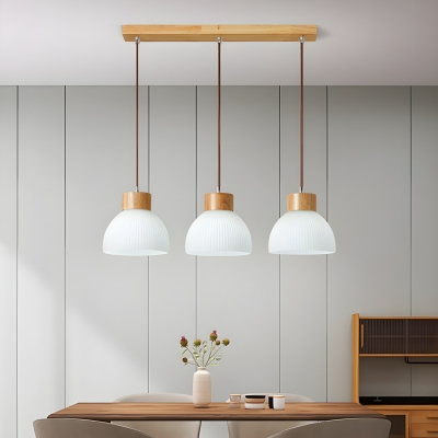 Modern Wood Pendant Light with Clear Glass Shade and Adjustable Hanging Length