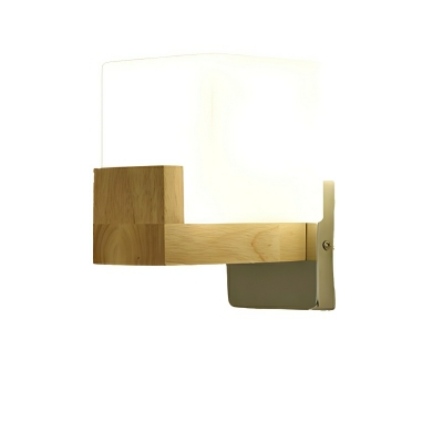 Modern Wooden 1-Light Geometric Wall Lamp with Ambient White Shade
