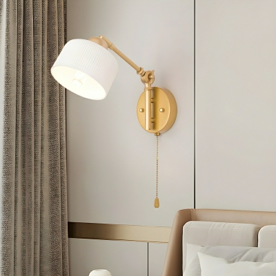 Elegant Single-Light Gold Hardwired Wall Lamp with Beige Ceramic Shade