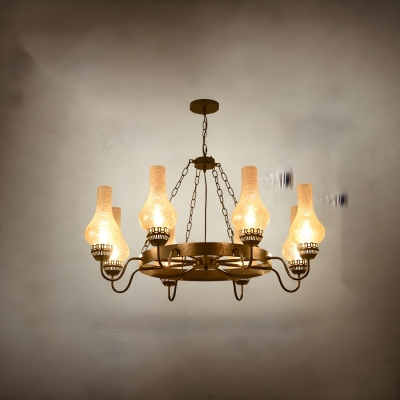 Geometric Industrial Chandelier with Crackled Glass Shade - Black