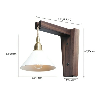 Modern Brown Wood Cone Wall Sconce with LED Light and Solid Wood Shade