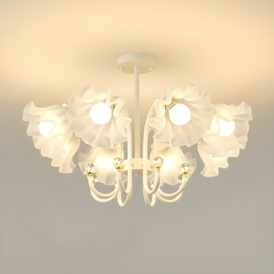 Modern LED Chandelier with White Opalescent Glass Shades and Unadjustable Hanging Length