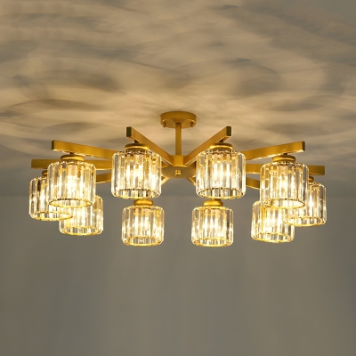 Modern Metal Chandelier with Clear Crystal Shades and Downward Light