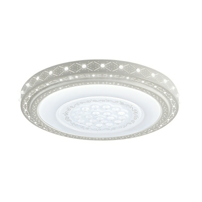 Modern White Circle Flush Mount Ceiling Light with Crystal Accent and Acrylic Shade