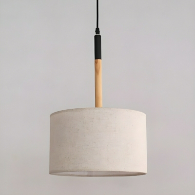 Modern Wood Cylinder Pendant with Adjustable Hanging Length and Fabric Shade