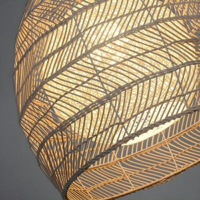 Charming Round Rattan Pendant Light with Wood Shade and Adjustable Hanging Length