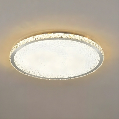Circle Crystal Flush Mount LED Ceiling Light with White Shade