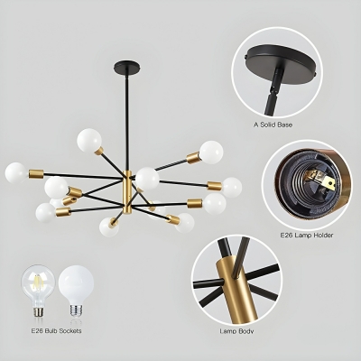Contemporary Simple Black Metal Sputnik Globe Chandelier for Living Room