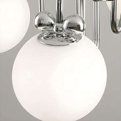Modern Chrome Chandelier with White Glass Shades and Adjustable Hanging Length