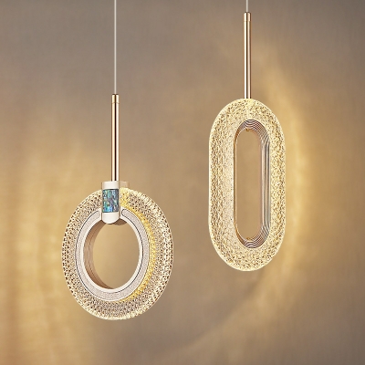Modern Gold Geometric Pendant with Adjustable Hanging Length and Clear Acrylic Shade