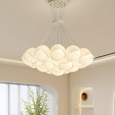 Sleek Linear Bi-pin Chandelier with Downward White Iron Shades